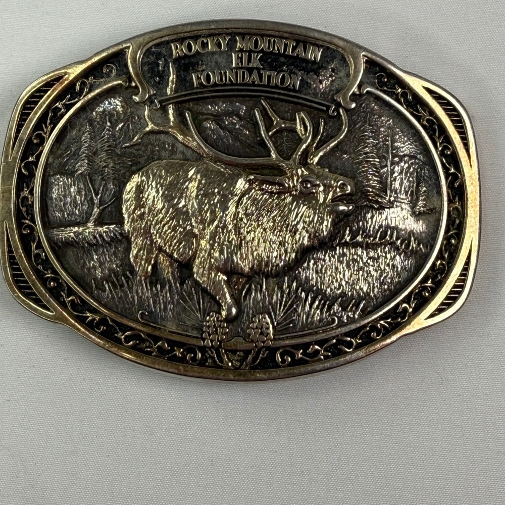 Vintage Rocky Mountain Elk Foundation Belt Buckle Award Design Medals Elk GP/SP